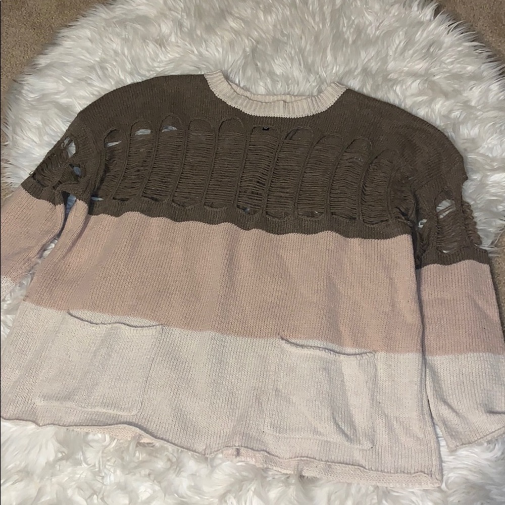 NUDE Distressed Color Block Sweater